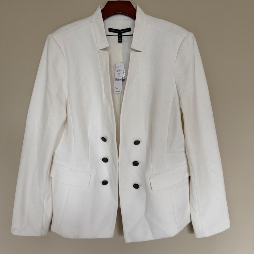 White House Black Market White Textured Blazer 16 Hook & Eye Closure Office NWT - Picture 3 of 8